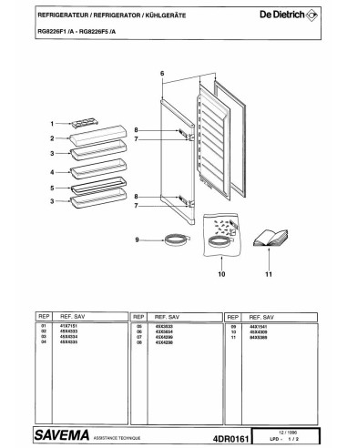 Pièces détachées DE DIETRICH RG8226F5 REP-001186 Annee 0 REP-001186 