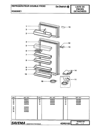 Pièces détachées DE DIETRICH RG8229E1 KG8289E1A RG8229E1A 4DR0167 