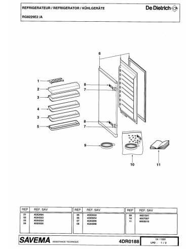 Pièces détachées DE DIETRICH RG8229E2 RG8229E2A 4DR0188 Annee 0 4DR0188 