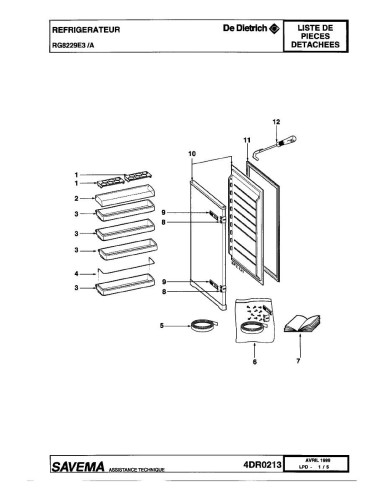 Pièces détachées DE DIETRICH RG8229E3 RG8229E3A RG8229E3D RG8229E3E 4DR0213 4DR0317 