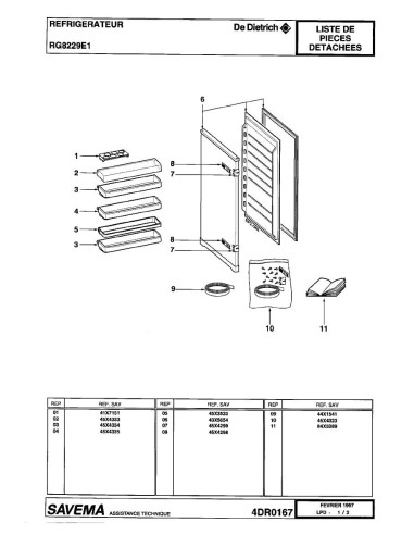 Pièces détachées DE DIETRICH RG8229E5 KG8289E1A RG8229E1A 4DR0167 