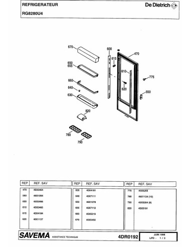 Pièces détachées DE DIETRICH RG8280U4 4DR0192 Annee 0 4DR0192 