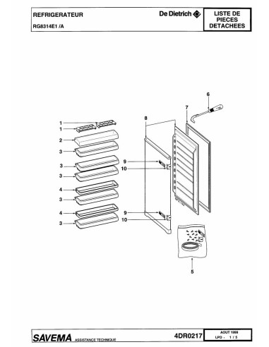 Pièces détachées DE DIETRICH RG8314E1 4DR0217 Annee 0 4DR0217 