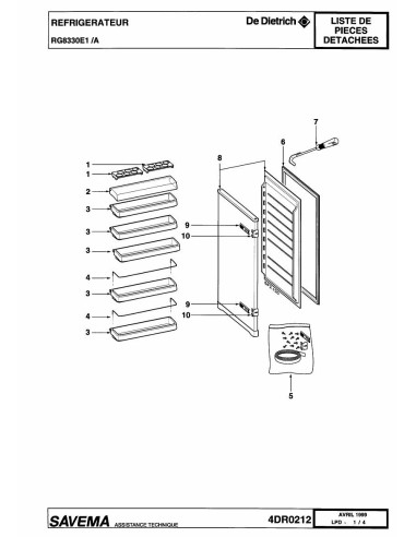 Pièces détachées DE DIETRICH RG8330E1 4DR0212 Annee 0 4DR0212 