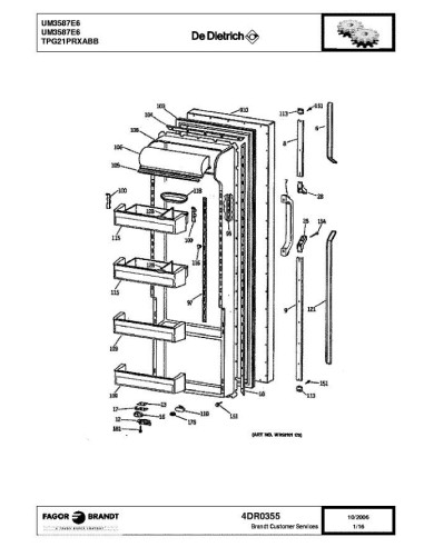 Pièces détachées DE DIETRICH UM3587E6 4DR0355 Annee 0 4DR0355 