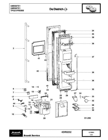 Pièces détachées DE DIETRICH UM3597E1 4DR0232 Annee 0 4DR0232 