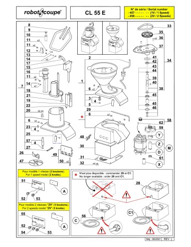 Pièces détachées pour Coupe-légumes CL55E - Robot Coupe 