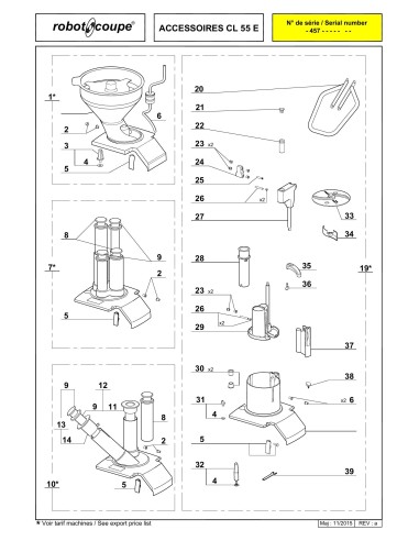 Pièces détachées pour Coupe-légumes Accessoires CL55 "E" - Robot Coupe 