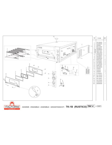 Pièces détachées ITALFORNI TK 1B RUSTICO Annee 2007 