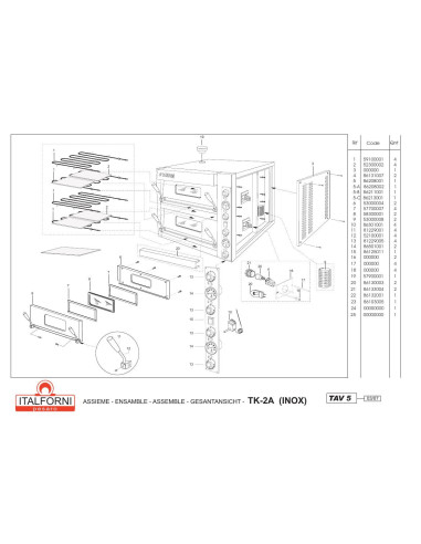 Pièces détachées ITALFORNI TK 2A INOX Annee 2007 