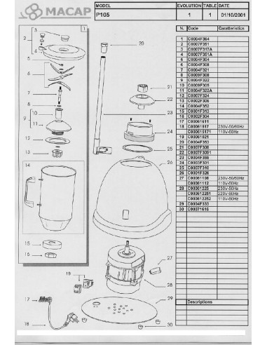 Pièces détachées MACAP P105 Annee 2001 