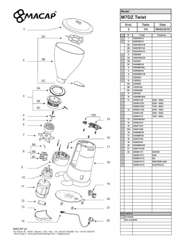 Pièces détachées MACAP M7DZ-Twist (2019) Annee 2019 