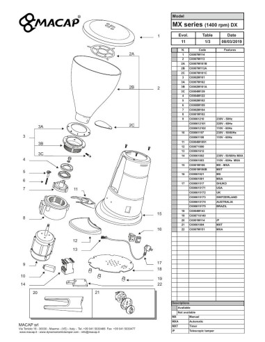 Pièces détachées MACAP MX-1400rpm-DX (2019) Annee 2019 