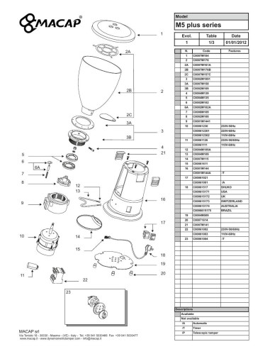 Pièces détachées MACAP M5 PLUS SERIES Annee 2012 