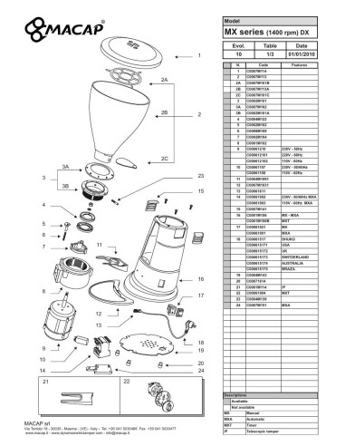 Pièces détachées MACAP MX SERIES 1400RPM Annee 2010 