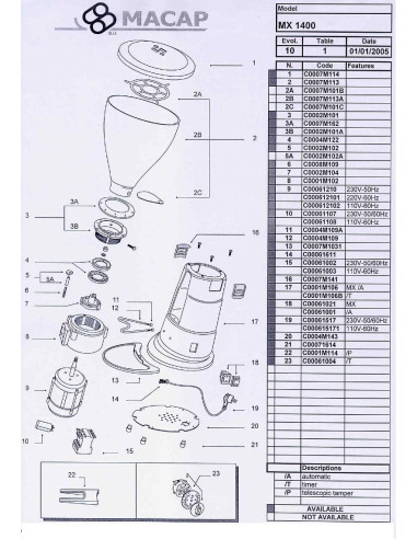 Pièces détachées MACAP MX-1400 Annee 2005 