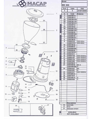 Pièces détachées MACAP MX-900 Annee 2005 