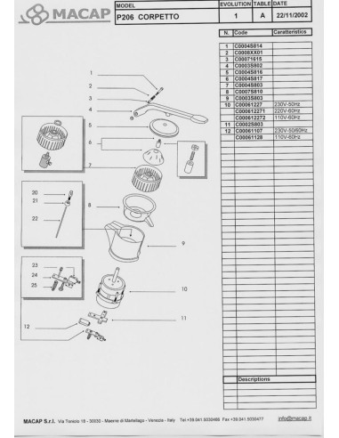 Pièces détachées MACAP P206-CORPETTO Annee 2002 