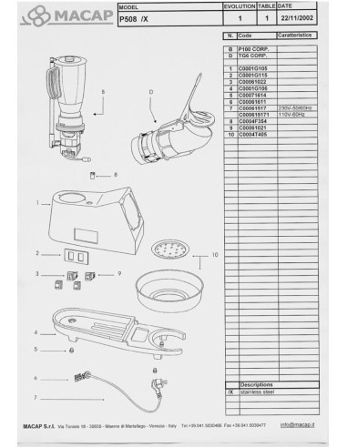 Pièces détachées MACAP P508 (200211-) Annee 200211- 