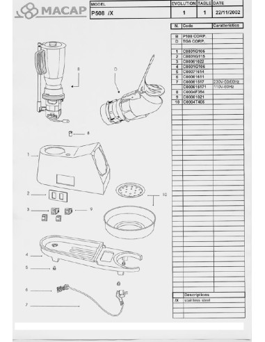 Pièces détachées MACAP P508-X Annee 2002 