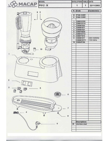 Pièces détachées MACAP P512-X Annee 2002 