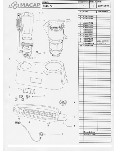 Pièces détachées MACAP P513-X Annee 2002 