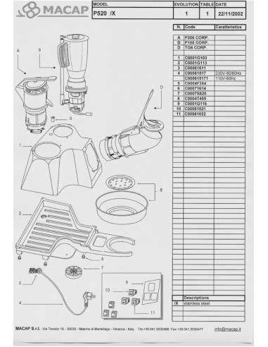 Pièces détachées MACAP P520 (200211-) Annee 200211- 