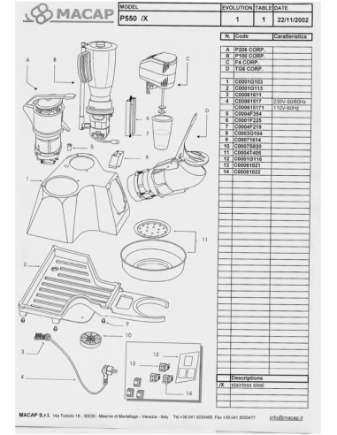 Pièces détachées MACAP P550 (200211-) Annee 200211- 