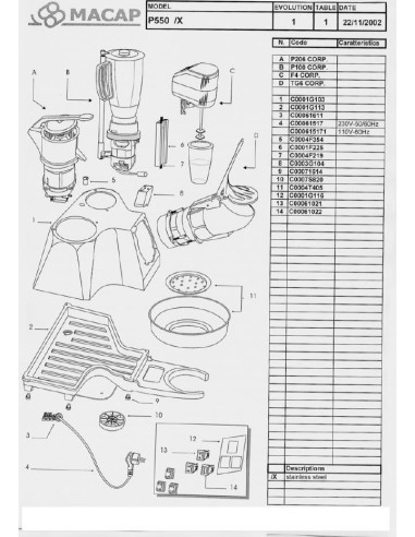 Pièces détachées MACAP P550-X Annee 2002 