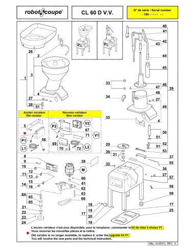 Pièces détachées pour Coupe-légumes CL 60 "D" V.V. - Robot Coupe 