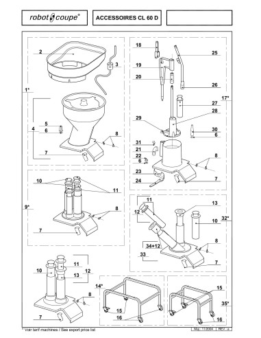 Pièces détachées pour Coupe-légumes Accessoires CL 60 "D" - Robot Coupe 