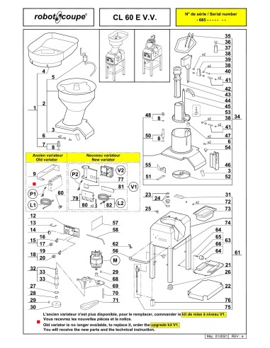 Pièces détachées pour Coupe-légumes CL60E V.V. - Robot Coupe 