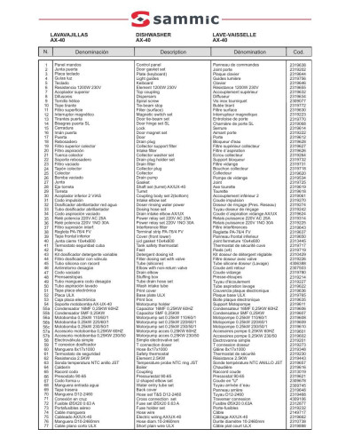 Pièces détachées Lave-verres AX-40 - Sammic 