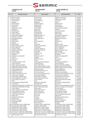Pièces détachées Lave-verres UX-40 ISO - Sammic 