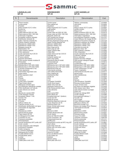 Pièces détachées Lave-verres GP-35 - Sammic 