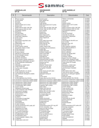 Pièces détachées Lave-verres GP-40 - Sammic 