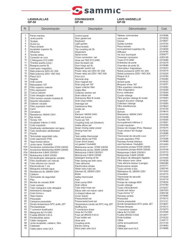 Pièces détachées Lave-verres GP-50 - Sammic 