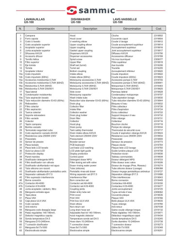 Pièces détachées Lave-vaisselle à capot UX-100 - Sammic 