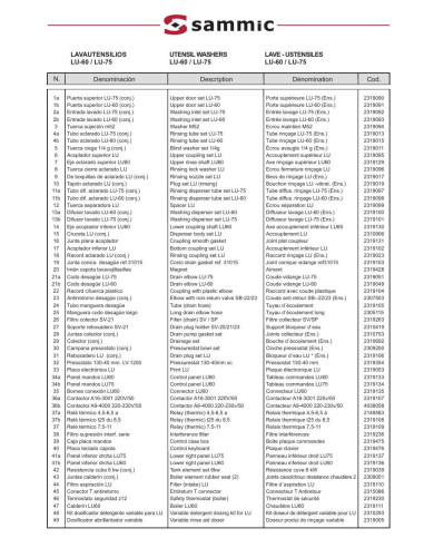 Pièces détachées Lave-Ustensiles LU-60 - Sammic 