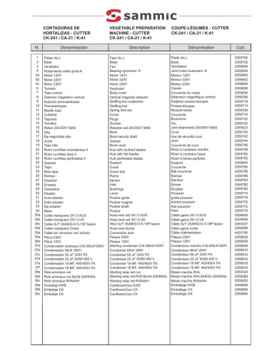 Pièces détachées Combi CK-241 - Sammic 