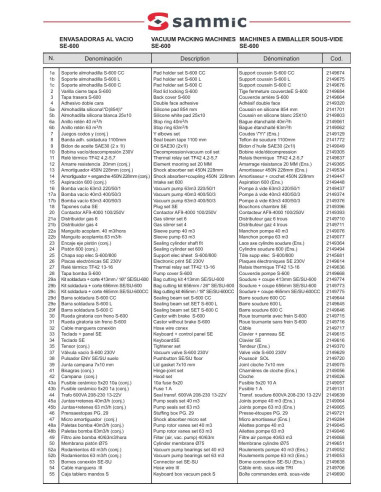 Pièces détachées Machine à emballer sous-vide SE-606CC - Sammic 