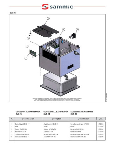 Pièces détachées Cuiseur sous-vide SVC-14 - Sammic 