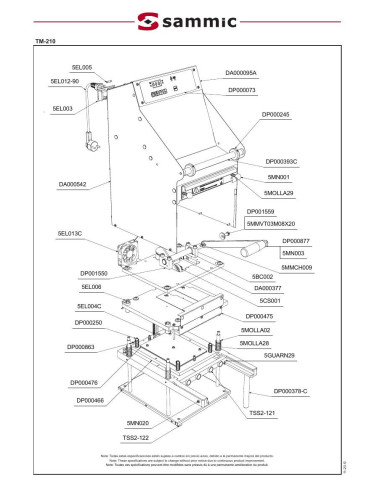 Pièces détachées Thermo-scelleuse de barquettes TM-210 - Sammic 