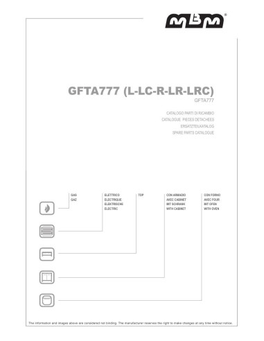 Pièces détachées MBM GFTA777LC Annee 2016 