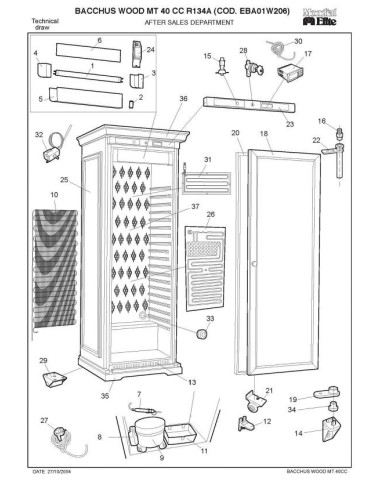 Pièces détachées MONDIAL FRAMEC BACCHUS GENIUS WOOD MT40CC R134A EBA01W206 Annee 2004 