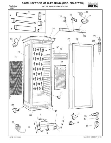 Pièces détachées MONDIAL FRAMEC BACCHUS WOOD MT40EC R134A EBA01W210 Annee 2004 