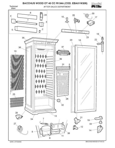 Pièces détachées MONDIAL FRAMEC BACCHUS WOOD OT40CC R134A EBA01W205 Annee 2004 