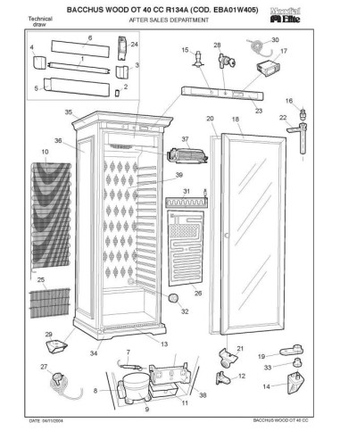 Pièces détachées MONDIAL FRAMEC BACCHUS WOOD OT40CC R134A EBA01W405 Annee 2004 