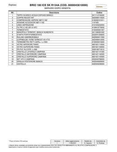 Pièces détachées MONDIAL FRAMEC BRIO ICE 4 SK Annee 2007 