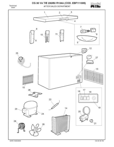 Pièces détachées MONDIAL FRAMEC CG30VATE 230 50 R134A Annee 2005 